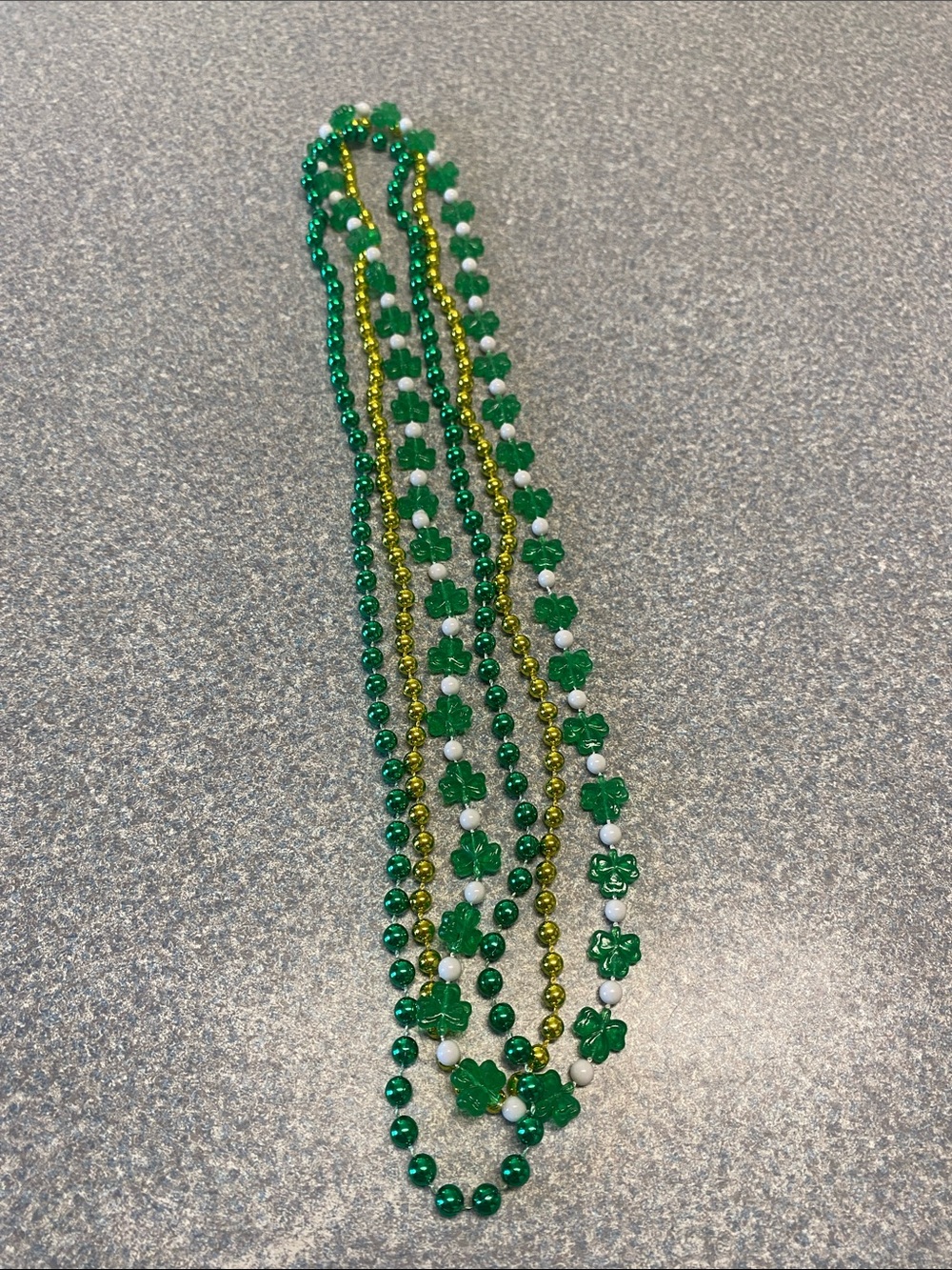 Festive Green and Gold Shamrock Bead Necklace with Gold Accents 3pc